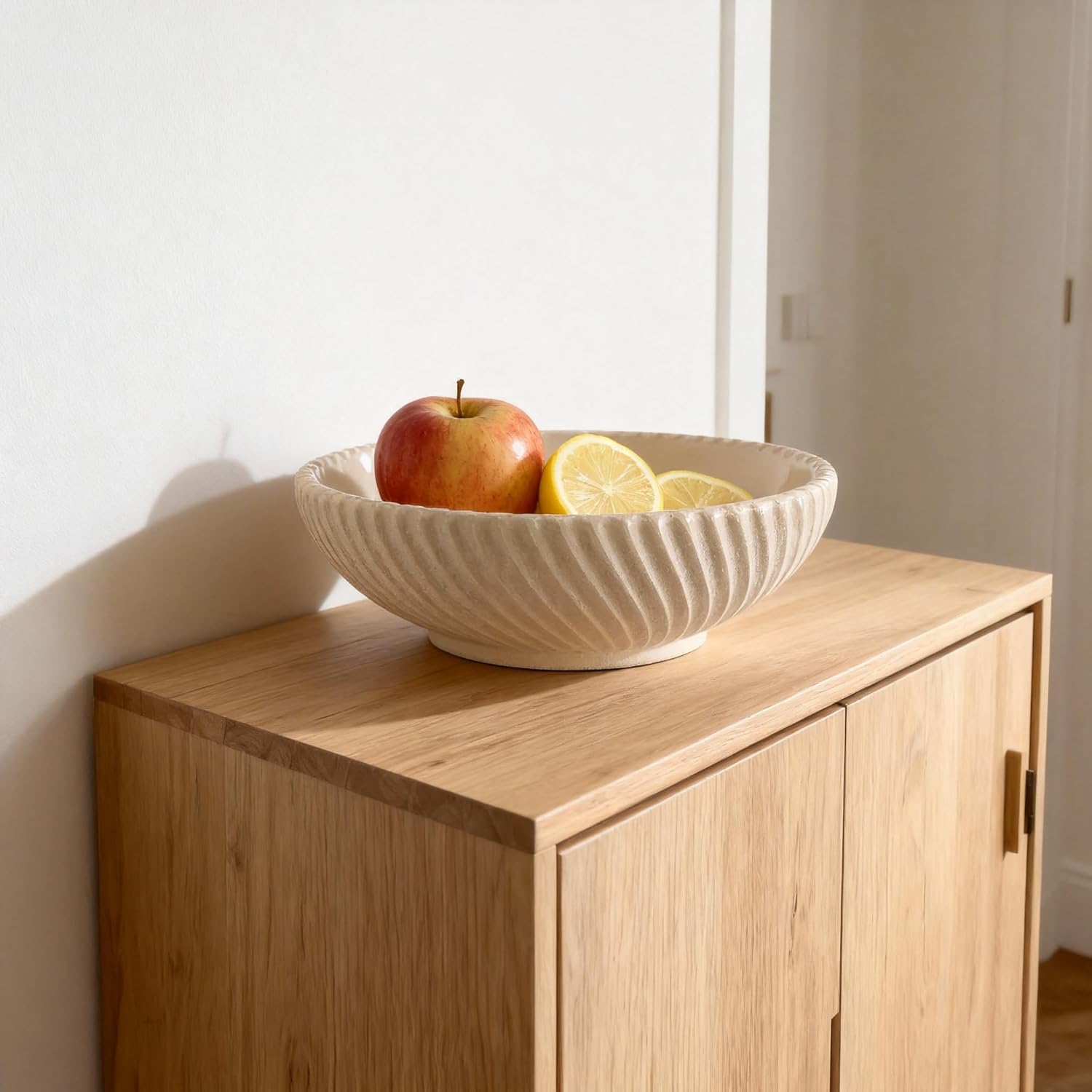 DOVDOV Beige Beveled Edge Decorative Bowl, Large Modern Fruit Bowl, Home Decor Bowl Suitable for Kitchen Countertops, Coffee Tables, or Entryway Tables, Minimalist Key-shaped Centerpiece Fruit Bowl.