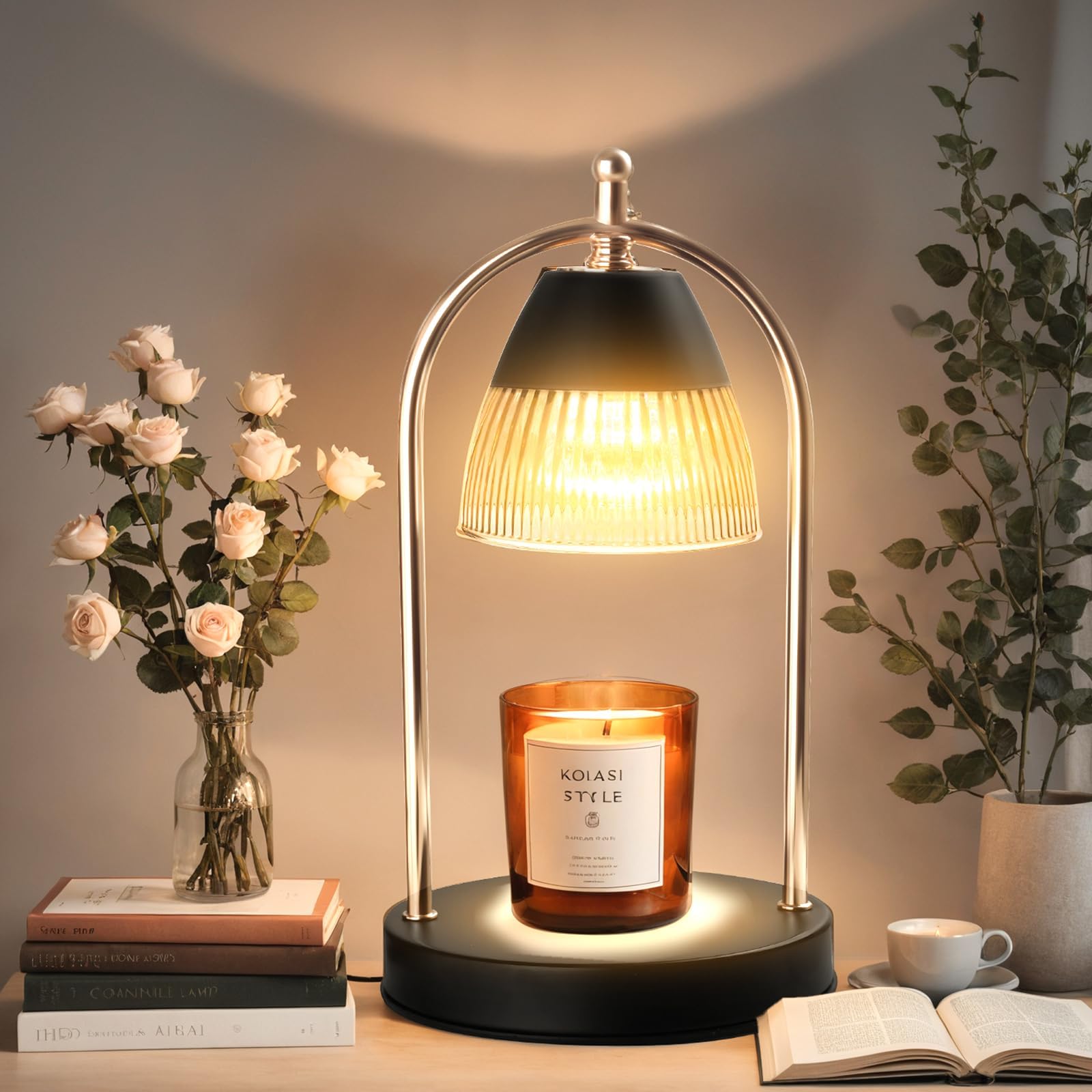 GEEZOCandle Warmer Lamp with Timer, Electric Black Candle Warmer Light for Bedroom, Dimmable Wax Melts Warmer for Candle Jars, Home Decor Beside Lamp Gifts for Women (2 Bulbs Included)