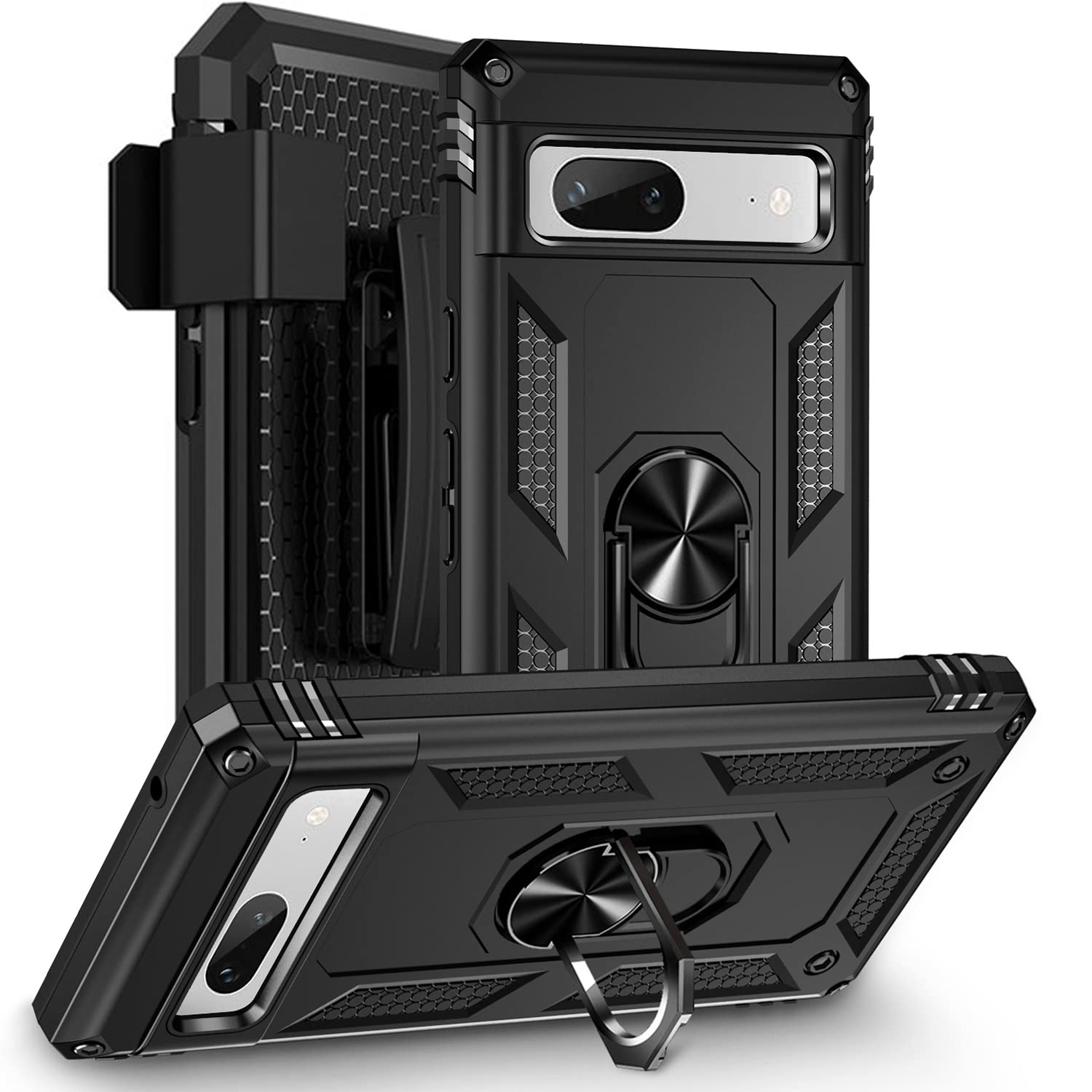 SaharaCase Military Kickstand Series Case Cover for Google Pixel 7a (2023) [Shockproof Bumper] - Holder/Kickstand/Belt Clip - Rugged Protection Anti-Slip Grip Slim Fit (Black)