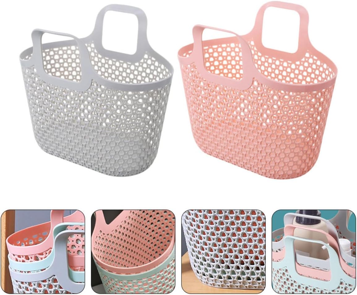 2Pcs Pink PP Toiletries Basket with Handle for Bathroom Storage image 4