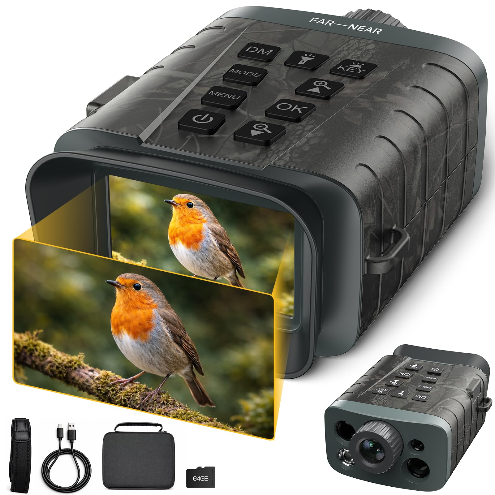 VOOPEAK Jumelles Vision Nocturne avec Télémètre – Vidéo 4K, Zoom Numérique 18X, Batterie Rechargeable 5000mAh, Carte 64Go, Télémètre 1000m & Portée 600m pour Chasse, Observation Faune
