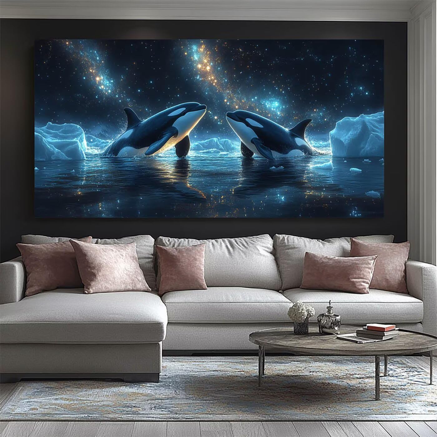 Killer Whales diamentowe zestawy artystyczne dla dorosłych zima malarstwo diamentowe, kryształowa sztuka haft krzyżykowy zestaw do haftowania 61 x 112 cm DIY malowanie według numerów z kolorowymi