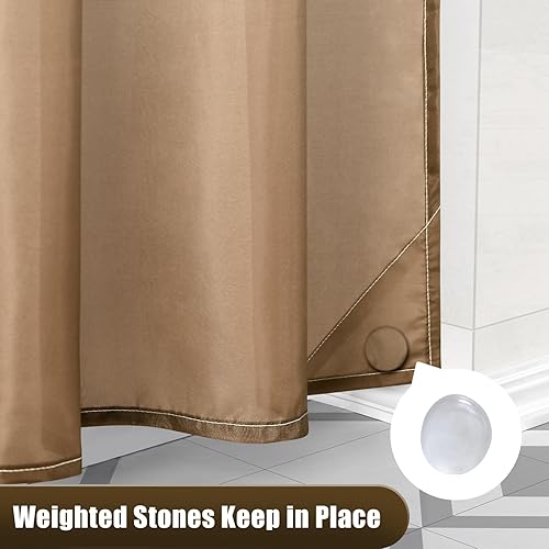 Miniatura 6 de OLANLY Juego de cortinas de ducha de lujo beige y blanco degradado con 12 ganchos, cortinas de ducha decorativas impermeables y lavables para baño,