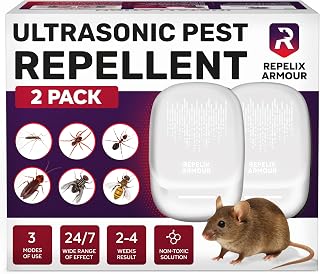 Ultrasonic Pest Repeller for Indoor Use - 2 Pack - Covers Up to 1,500 sq ft per Device - 3 Modes Mouse Repellent - Rodent Repellent – Helps Repel Rats, Spiders, Mosquitoes, Ants & Household Insects