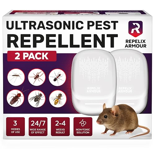 Ultrasonic Pest Repeller for Indoor Use - 2 Pack - Covers Up to 1,500 sq ft per Device - 3 Modes Mouse Repellent - Rodent Repellent – Helps Repel Rats, Spiders, Mosquitoes, Ants & Household Insects