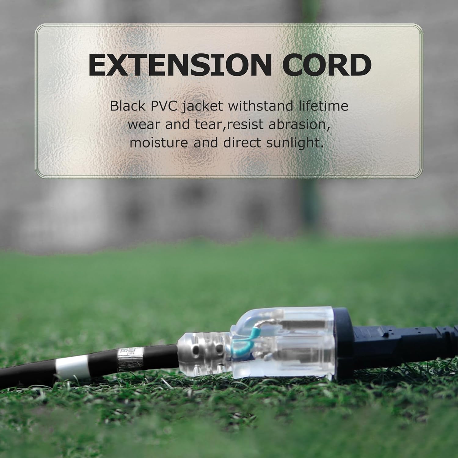 YOJOE - Cable de extensión para interiores y exteriores con extremo iluminado, cable de alimentación resistente a la intemperie de 3 clavijas, calibre 12, cable de extensión negro de 12 pies, para
