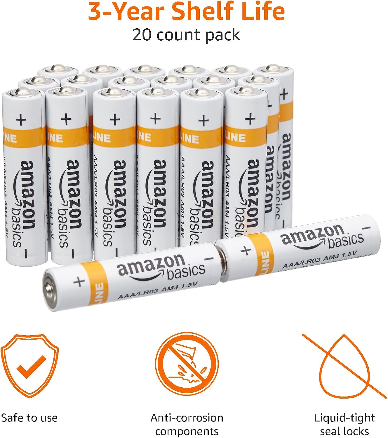 Amazon Basics AAA Everyday Alkaline Batteries (20-Pack)