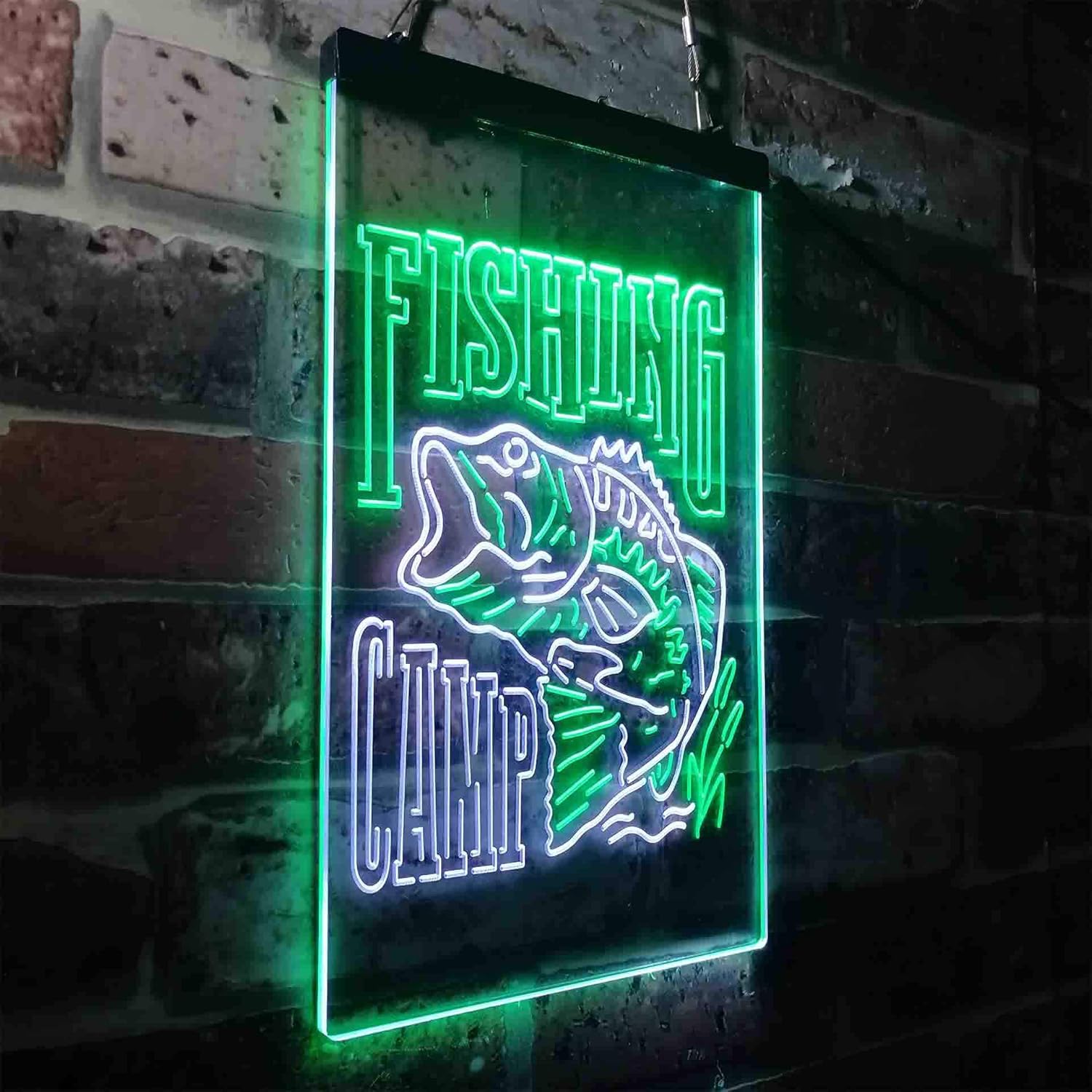 ADVPRO Fishing Camp House Cabin Dual Color LED Neon Sign White & Green 8 x 12 Inches st6s23-i3718-wg