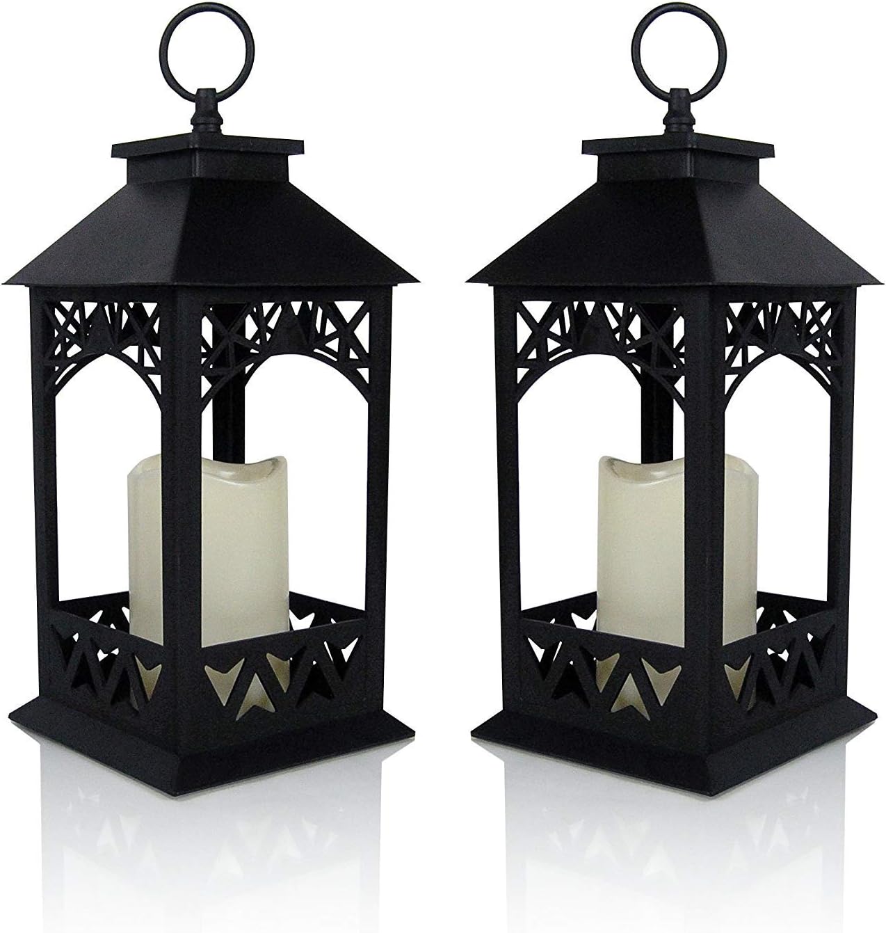 FNL Decorative LED Lanterns Set of 2 Black Lantern with