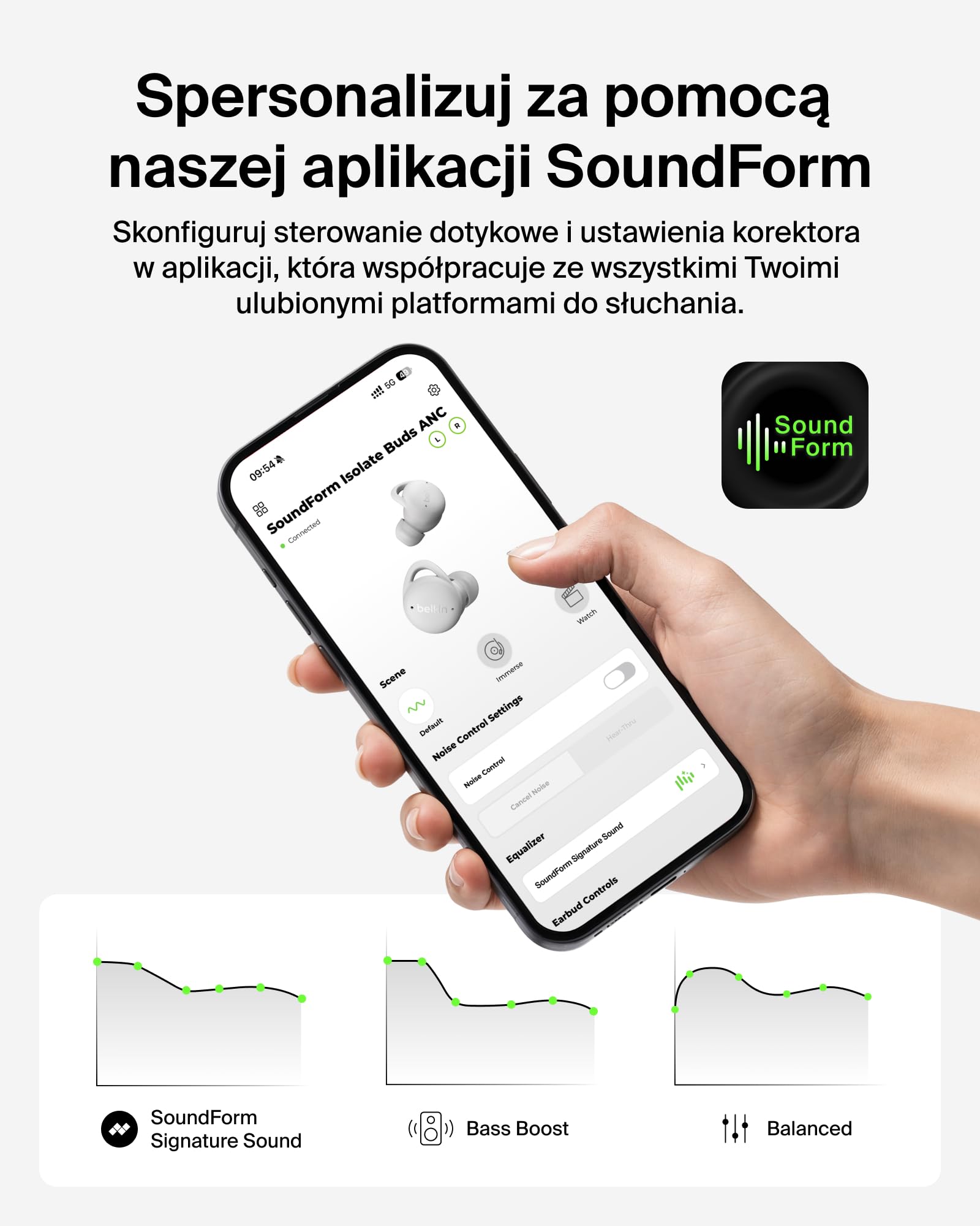 Belkin SoundForm Isolate Słuchawki Bezprzewodowe z ANC, Szare