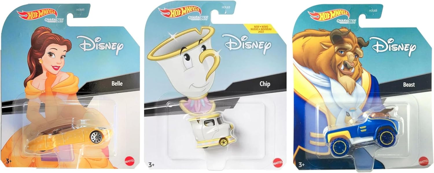 Hot Wheels Disney Character Cars Collection, Beauty and The Beast Bundle of 3, Die-Cast Vehicles, Ages 3+