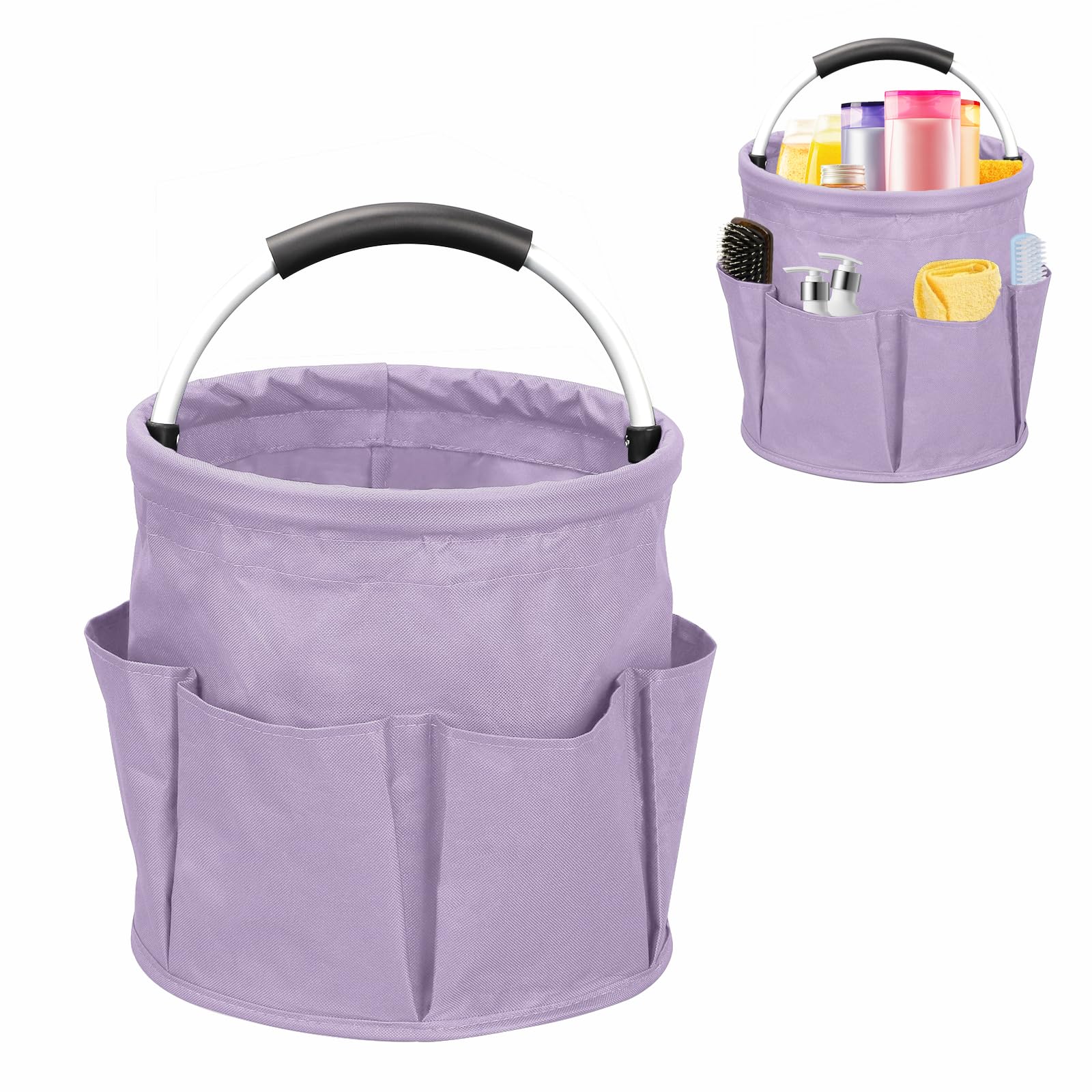Ruaizel Cleaning Caddy with Handle, Foldable Cleaning Caddy Organiser, Cleaning Bag for Garden Small Tools Bag,Multi pocket Craft Universal (Purple)