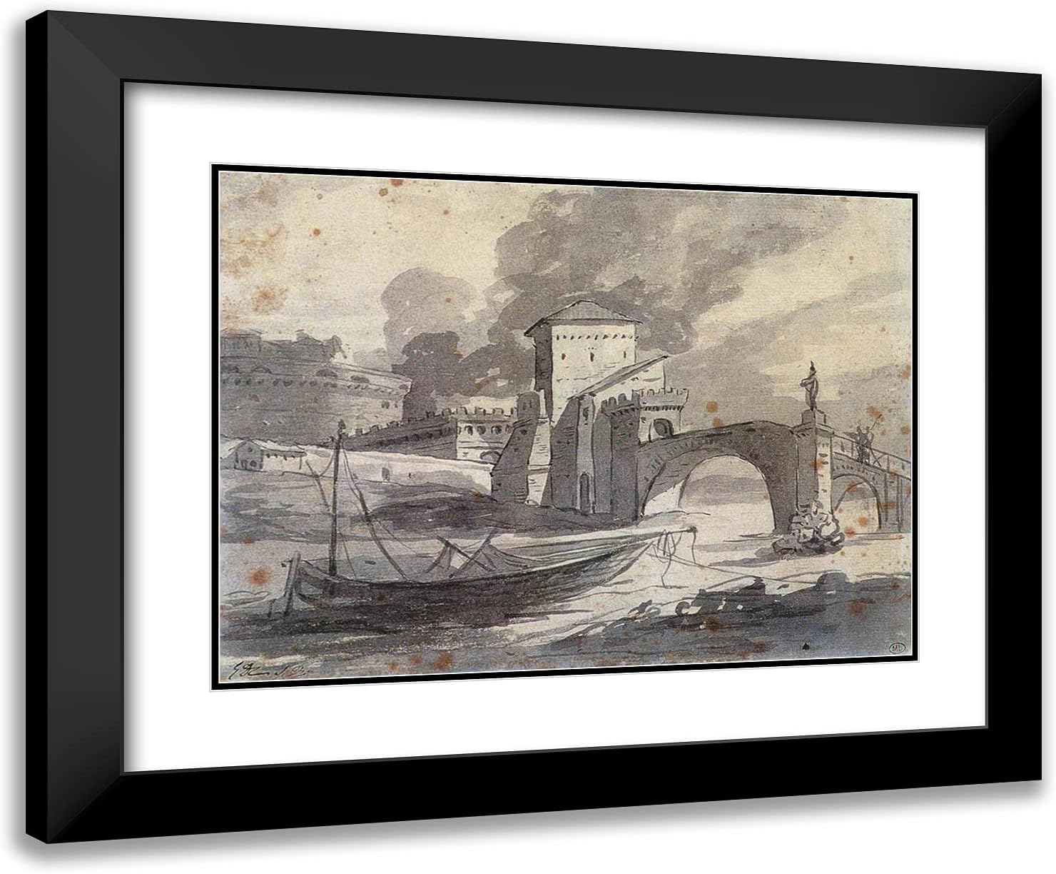 ArtDirect David, Jacques-Louis 24x20 Gold Ornate Framed Art Print with Double Matting Titled: View of the Tiber and Castel St. Angelo