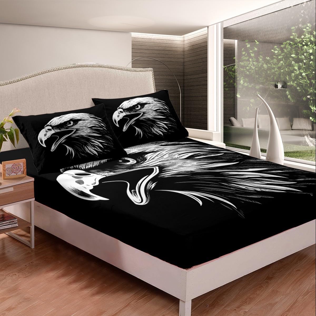 Eagle Bed Sheet Set Safari Animal Themed Bedding Set Wildlife Style Fitted Sheet for Boys Girls Kids Room Decor Bird Decor Lightweight Bed Cover Full Size with 2 Pillow Case