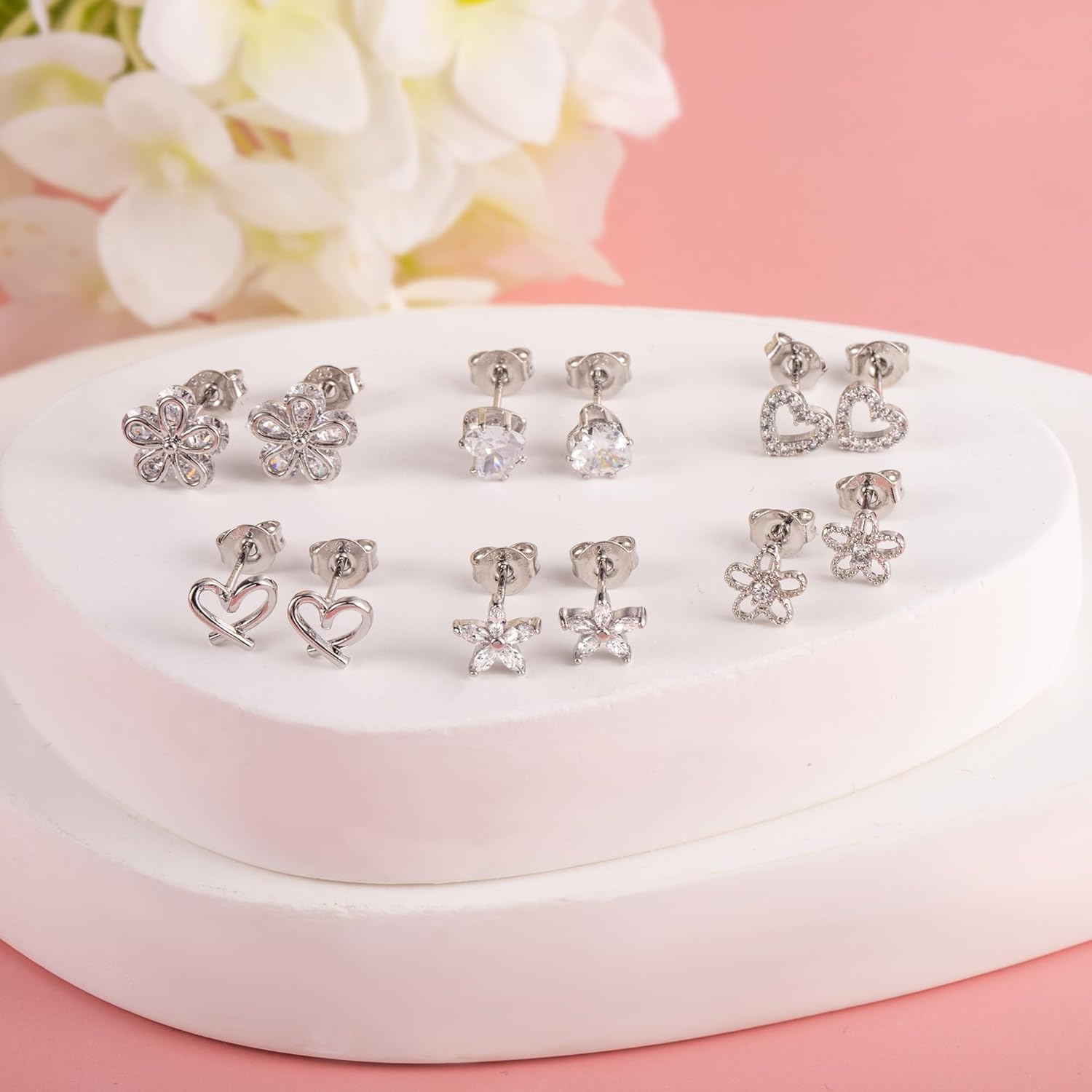 ALEXCRAFT Small Gold Stud Earrings - 6 Pairs Cute Heart Studs for Women - Cubic Zirconia - Hypoallergenic - Pack - Image 5