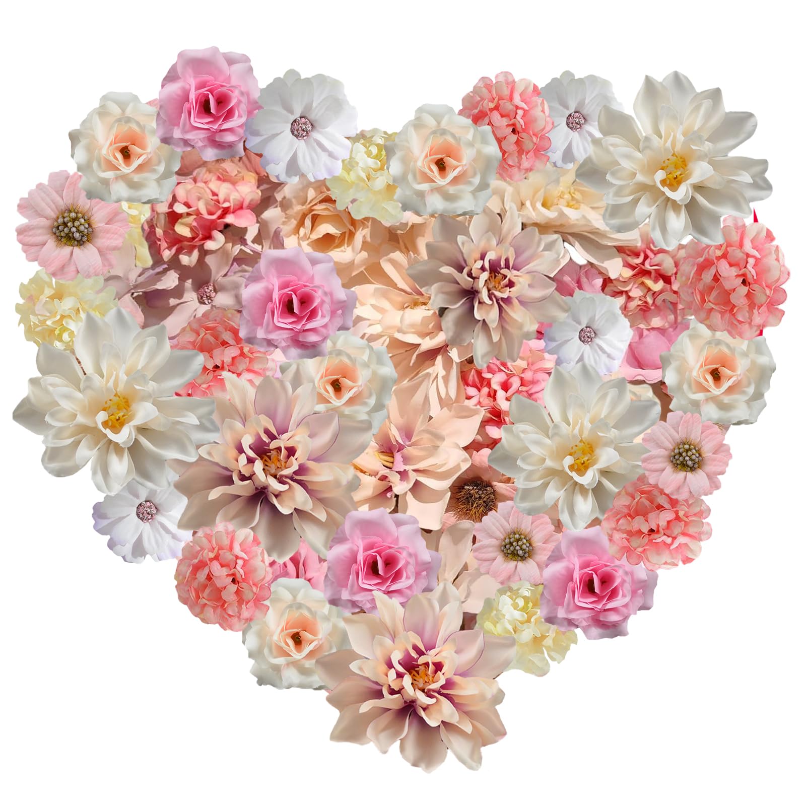 XRPRPX 40 Pezzi Fiori Artificiali Decorativi Teste Fiori Finti per Decorazioni Fiori Finti di Stoffa per Lavori di Scrapbooking Fai Da Te o Decorazioni per Matrimoni e Feste,4-2cm (Rosa e Arancione