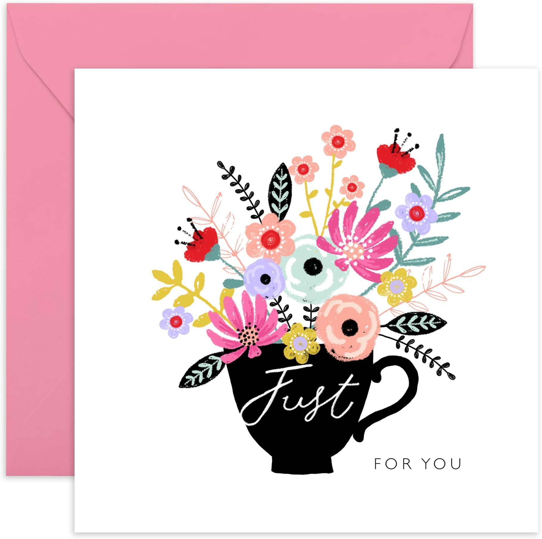 CENTRAL 23Floral Greeting Cards Birthday - Just For You Teacup Flowers - Blank Cards With Envelope - Bday Gifts - Pretty All Occasion Cards For Sister Mom Nan Aunt Her - Comes With Stickers