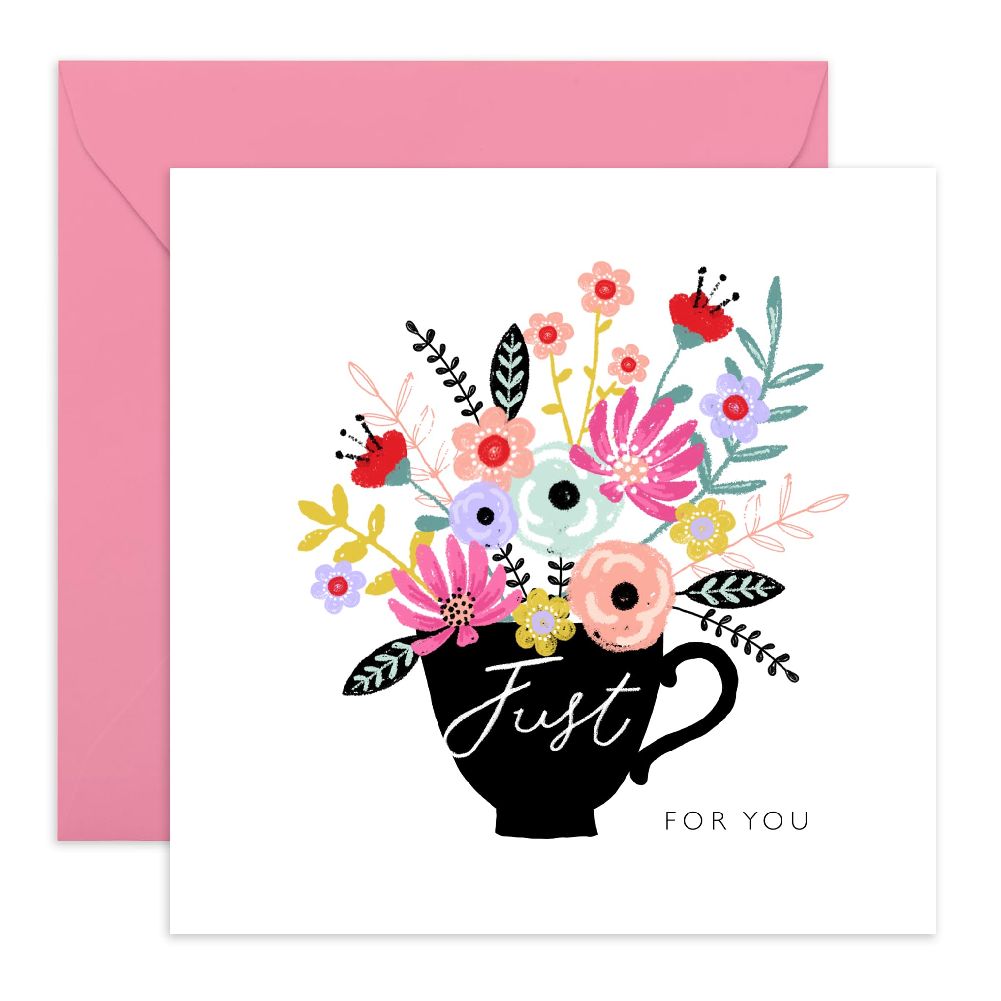 CENTRAL 23Floral Greeting Cards Birthday - Just For You Teacup Flowers - Blank Cards With Envelope - Bday Gifts - Pretty All Occasion Cards For Sister Mom Nan Aunt Her - Comes With Stickers
