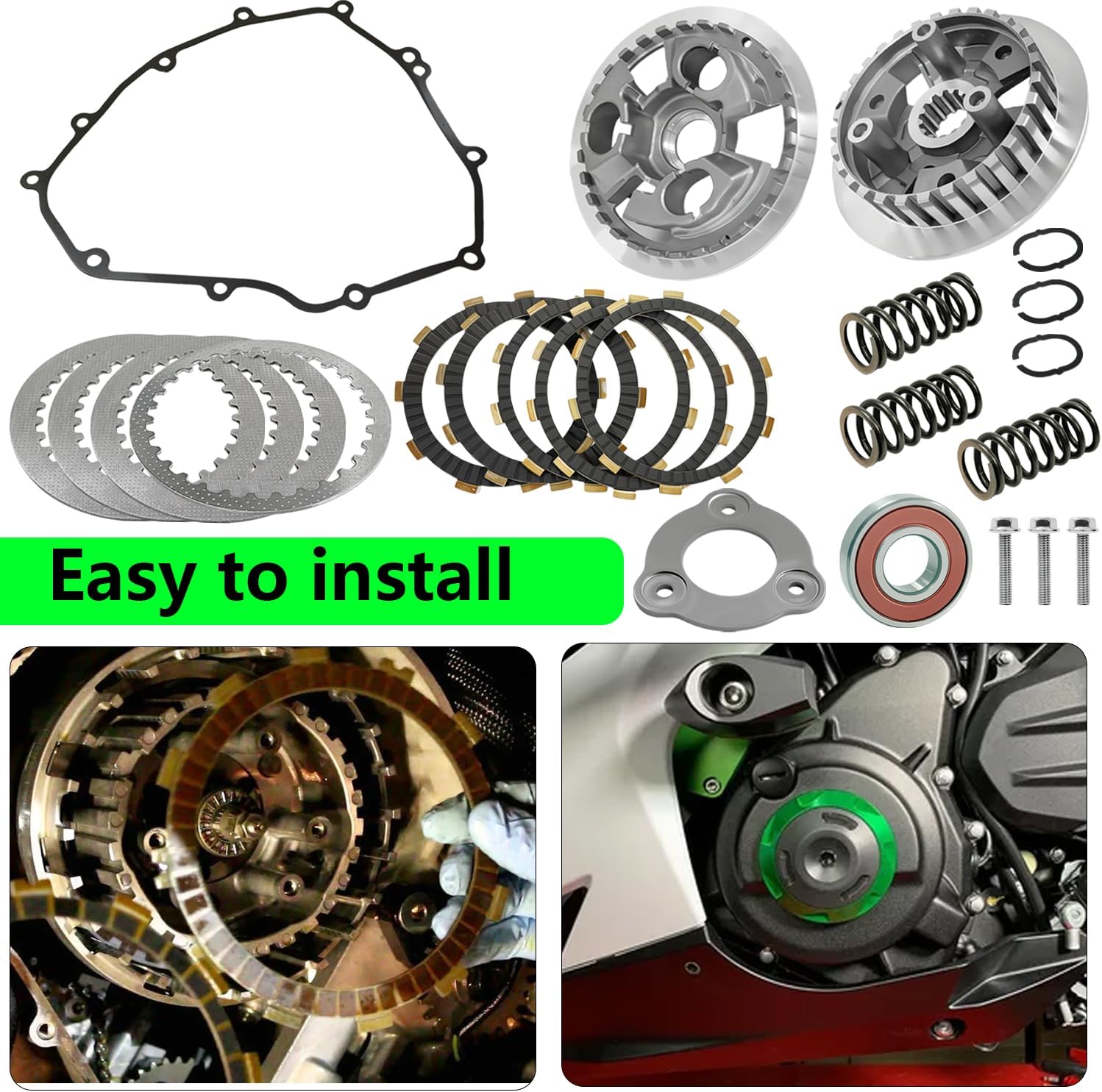 Clutch Kit & Center Clutch Inner Hub & Outer Pressure Plate Kit & Gasket Kit Compatible with ER400 Z400 4 Ninja 400 EX400 2018-2023