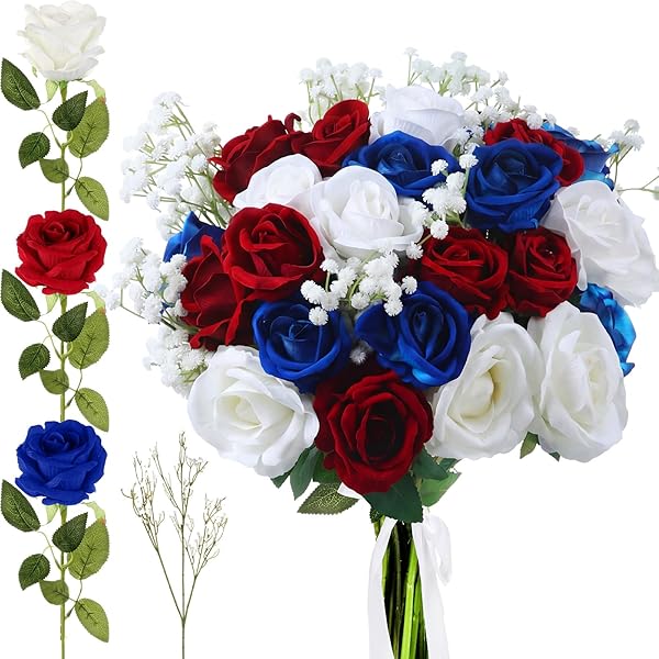 Vibrant Red, White, and Blue Silk Roses