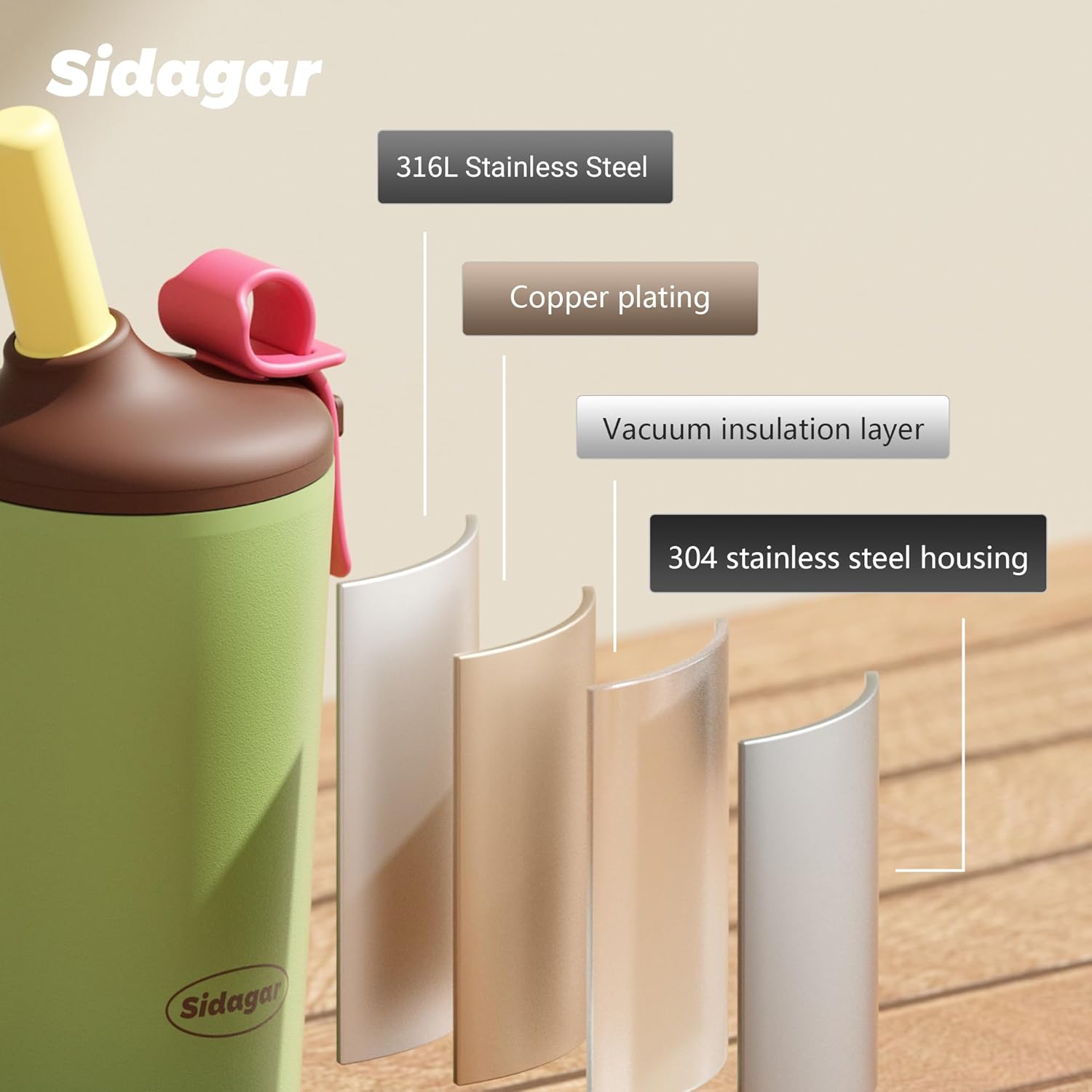 16 oz Coffee Tumbler, Stainless Steel Leak proof Travel Mug, Insulated Coffee cup with Lid and Straw, Drinks Flask for Women green - Image 9