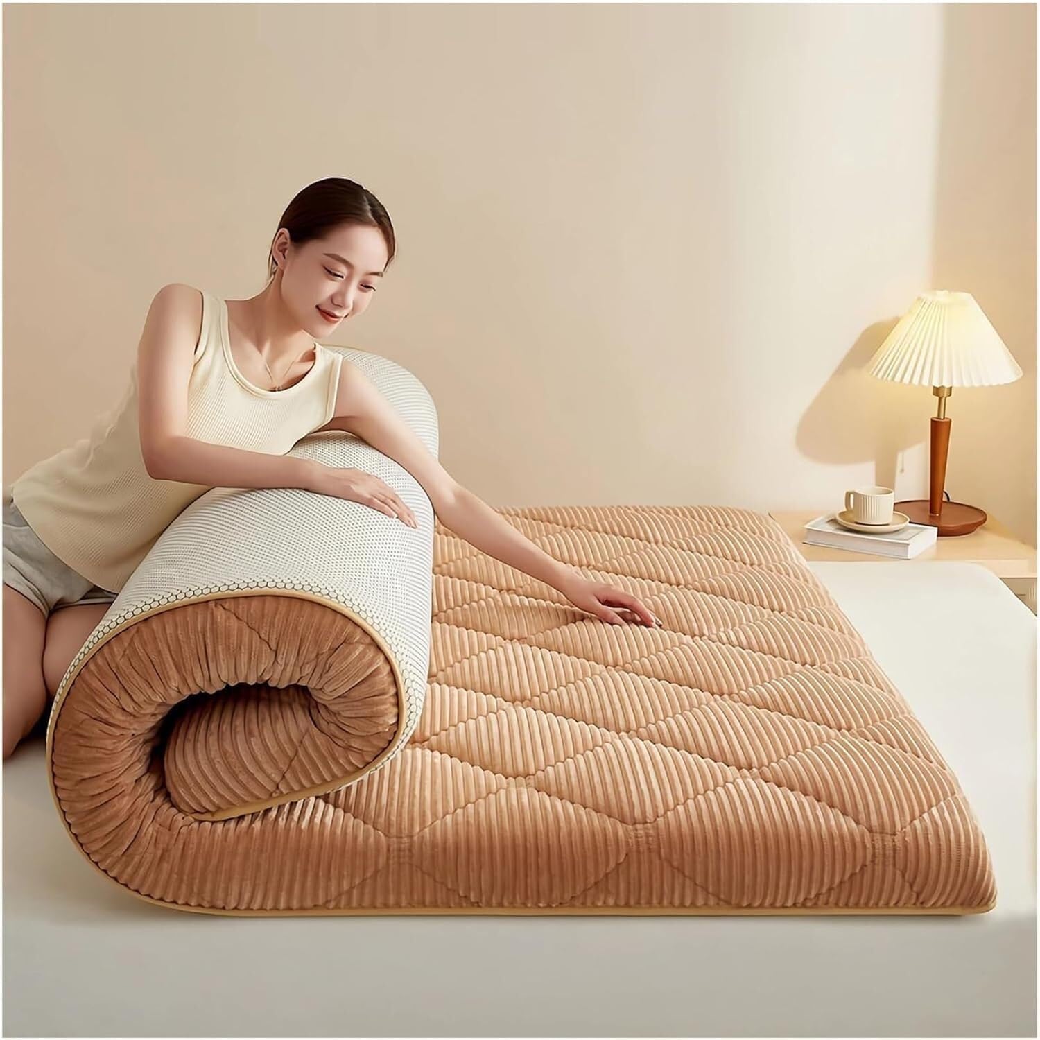Bluedog Japanese Single Floor Mattress Thicken Tatami Mat Roll Style Up Tatami Japanese Floor Mattress Breathable Floor Lounger Guest Bed(A,200 * 200)