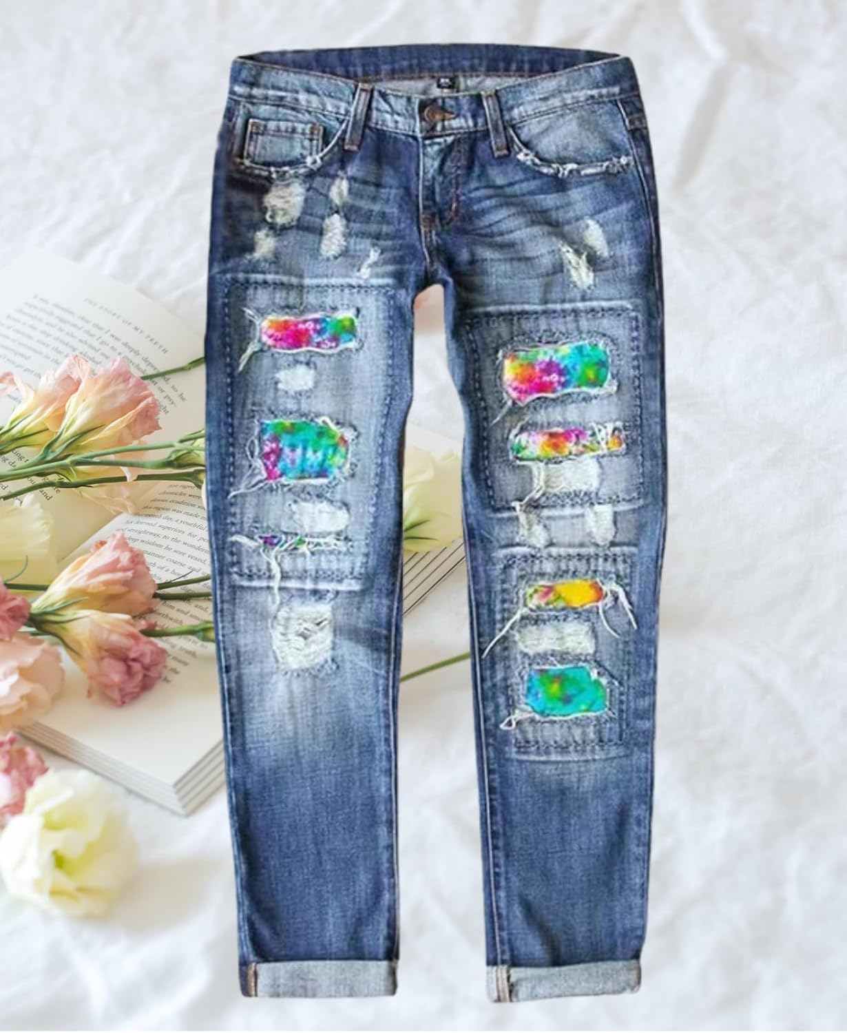 Valentine Plus SizeJeans for Women Boyfriend Trendy Cowboy Patch Work Distressed Jeans Casual Baggy Bling Pants - Image 4