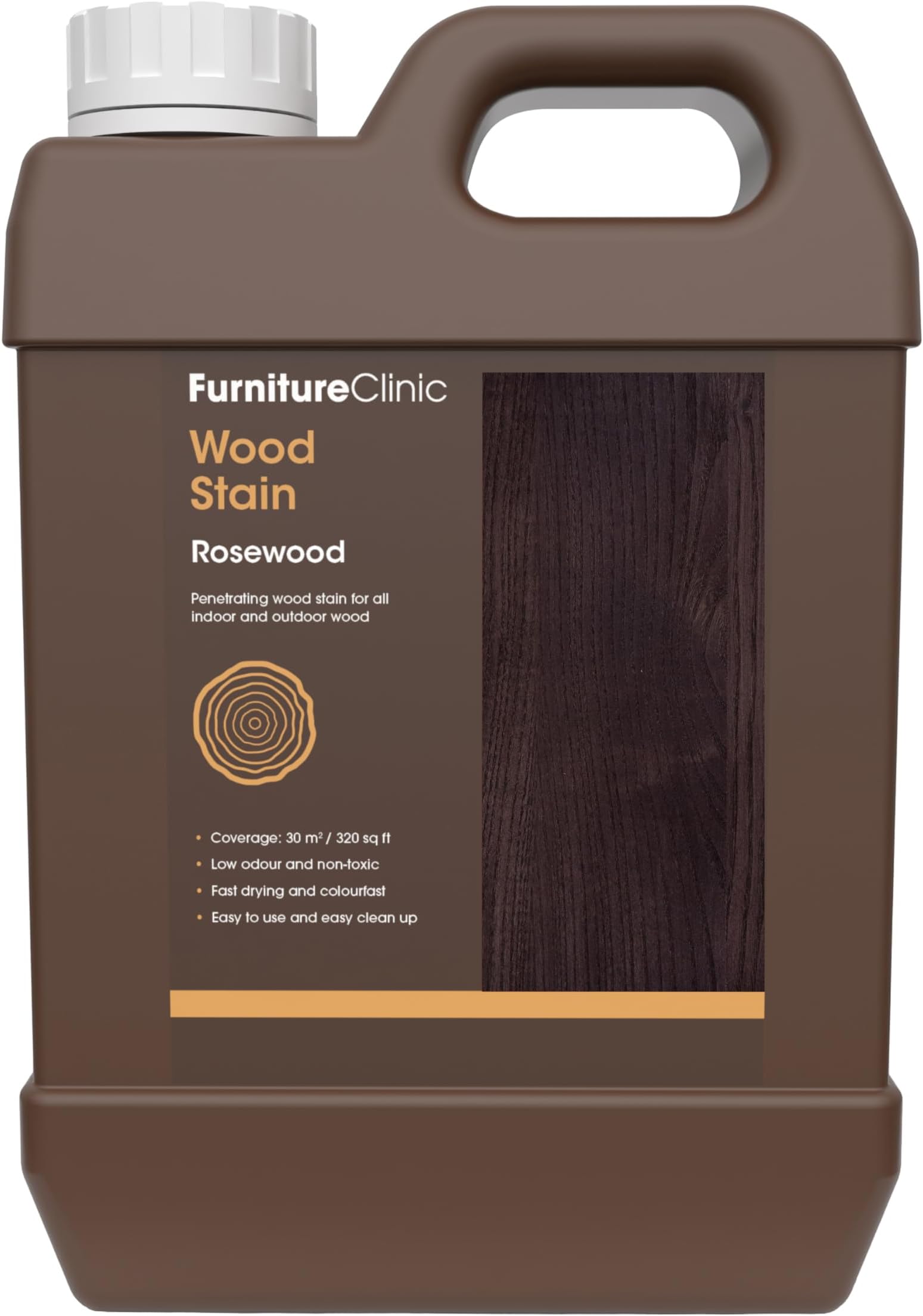 Furniture Clinic Wood Stain (Rosewood) – Fast Drying, Highly Concentrated, and Easy-to-Apply Wood Stain for All Indoor & Outdoor Wood – Water Based & Non-Toxic – 2.5L