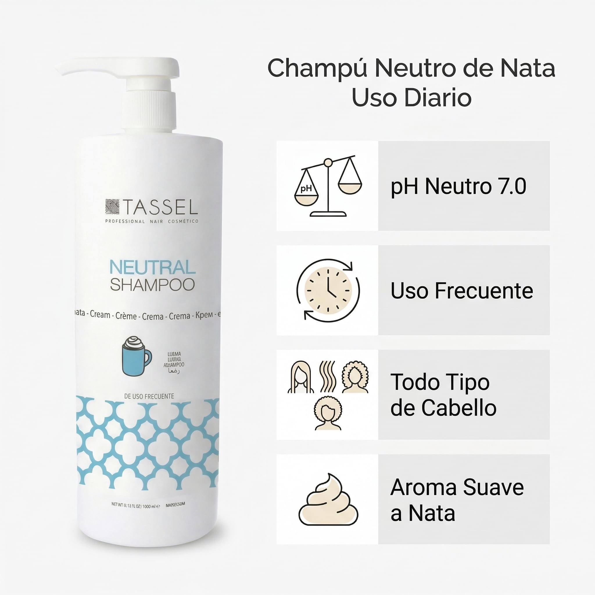 Champú Profesional Neutro Nata 1L x6 – Champú Profesional Peluquería para Todo Tipo de Cabello – Limpieza Suave Uso Diario y Equilibrado – Champú Formato Ahorro Grande Familiar (Pack de 6)