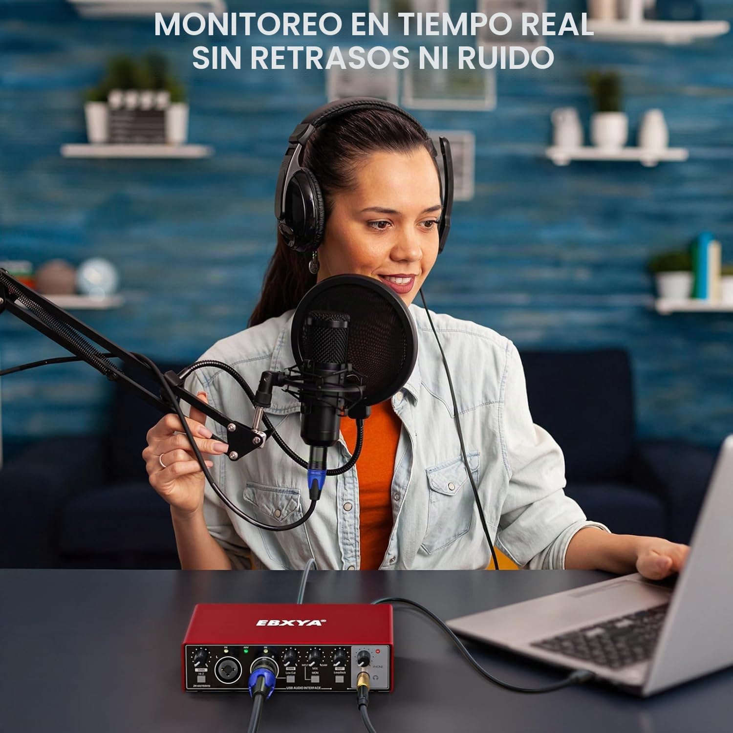 EBXYA USB Audio Interface 24-Bit/192 kHz USB Sound Card Interface with MIC/XLR/Line Inputs, High Fidelity Mic Preamps for Recording Streaming Podcasting(Rojo)
