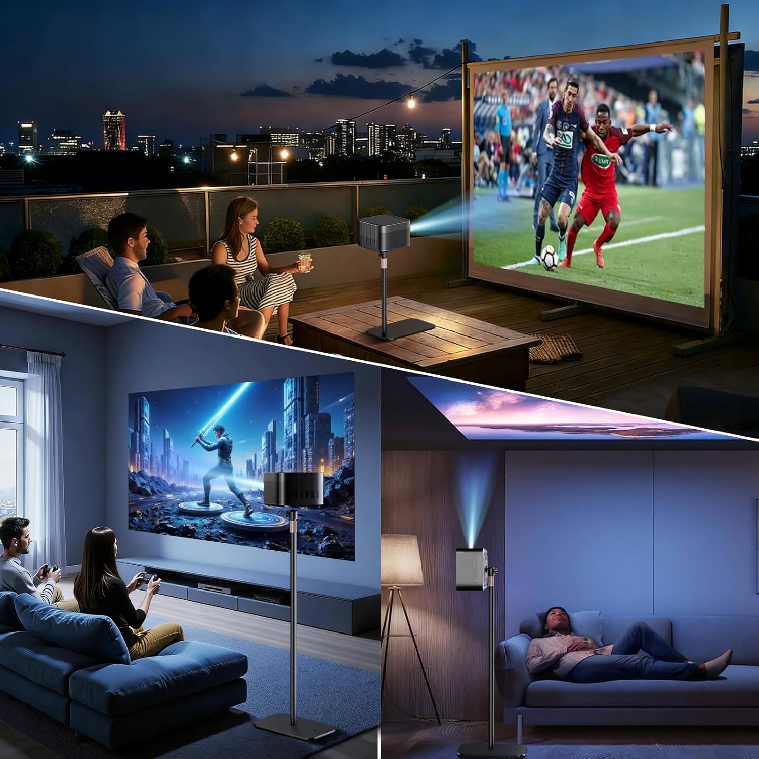 Universal Projector Stand – Height Adjustable Floor Stand with 360° Rotating Ball Head & 1/4" Screw, Heavy-Duty Carbon Steel Base for Projectors, Cameras & Webcams – Home, Office & Studio Use