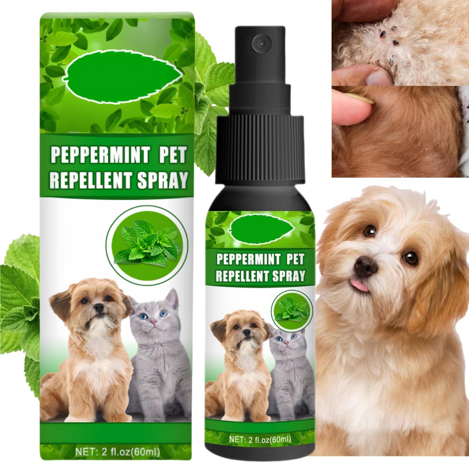 60ml Mite Exterminating Pet Cleaner, Flea & Tick Spray Removes Dust Mites Pet Itch Relief Treatment Spray, Mite Treatment for Pet, Itch Remedies for Pet, Itchy Skin Relief, Pet Itchy Skin Treatment