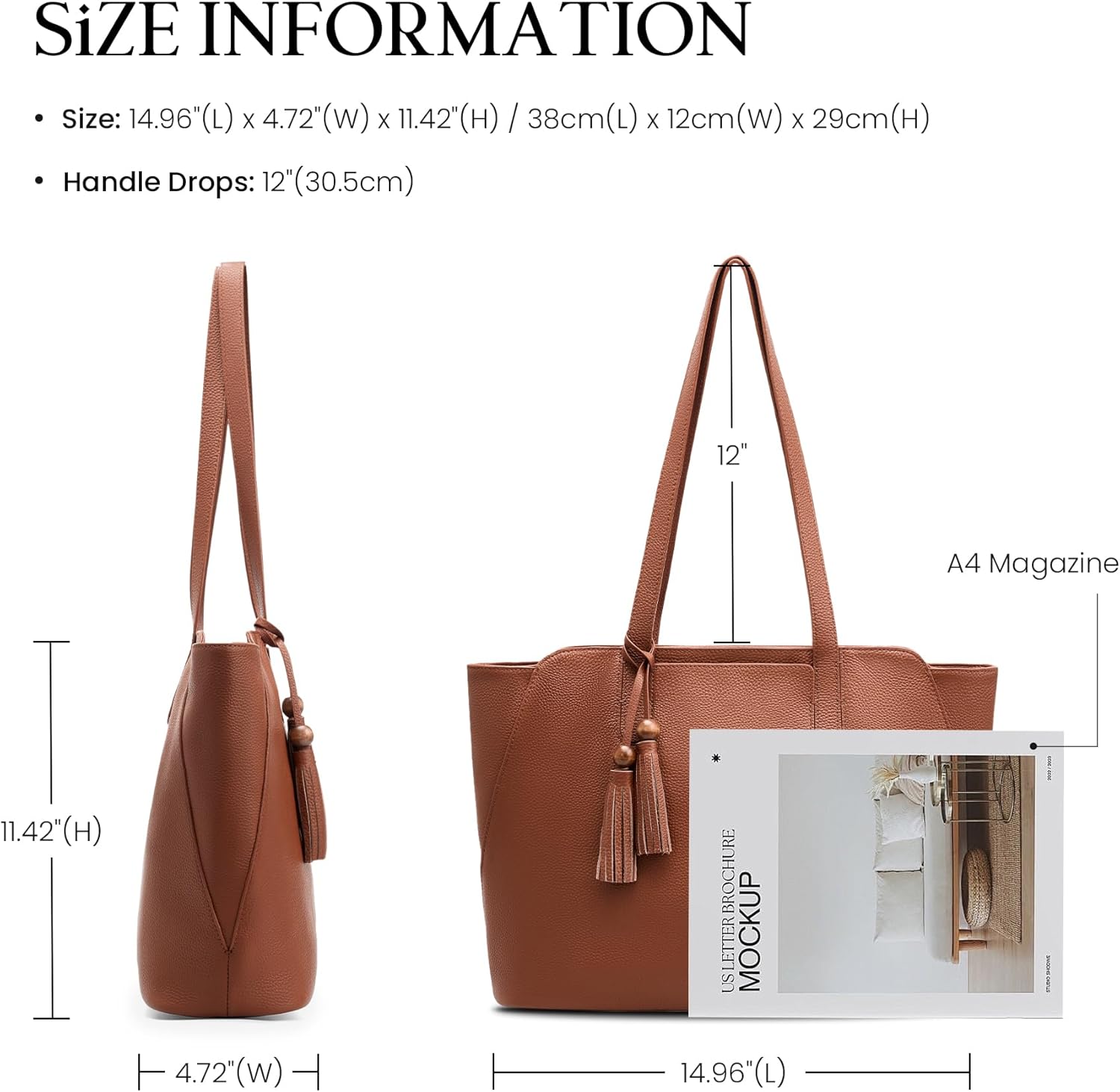 befen Genuine Leather Tote Bag for Women Work, Women's Tote Handbags Shoulder Satchel Purse with Compartments and Tassel - Image 7