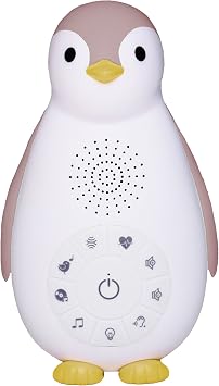 ZazuKids Portable Sound Machine and Nightlight, Grey Sound Soother with Bluetooth Speaker, Zoe Penguin Design, for Babys and Young Children Pink, Zoe