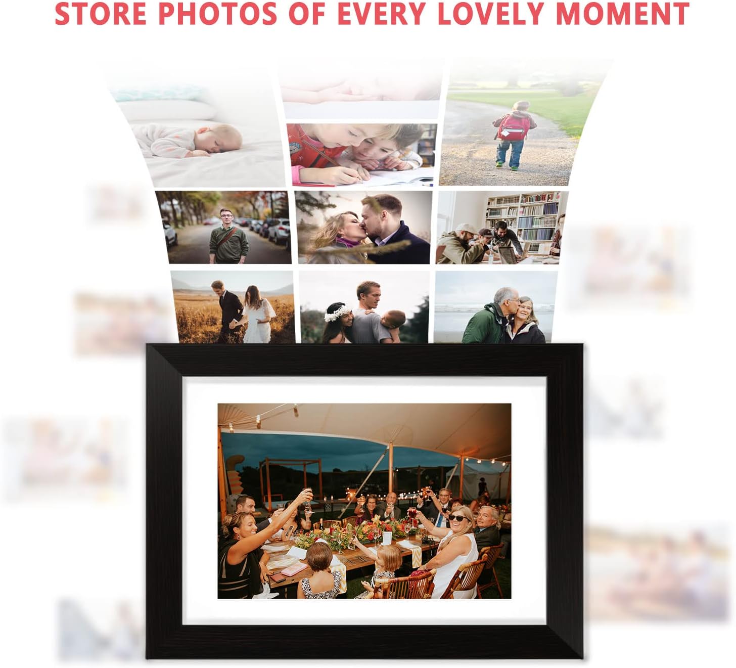 Digital picture frame displaying many photos