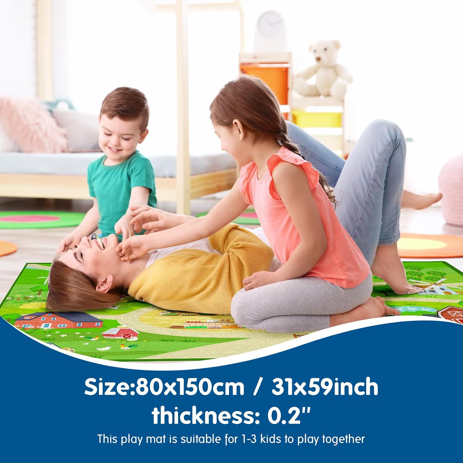 Booom Jackson Kids Indoor Nursery Carpet 59''x39'' Farm Theme Playroom Rug Decor for Teen Girls (Villages, 3.3 x 4.9 ft)