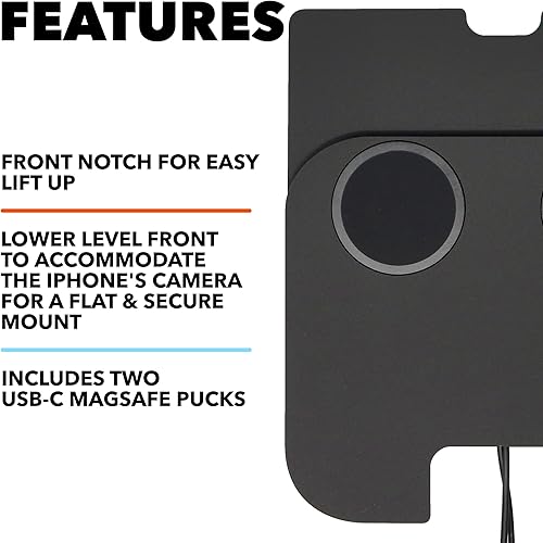 Miniatura 2 de Cargador de teléfono inalámbrico dual para Lucid Air, compatible con MagSafe iPhone 15, 14 - Almohadilla de carga rápida con reposabrazos, bandeja