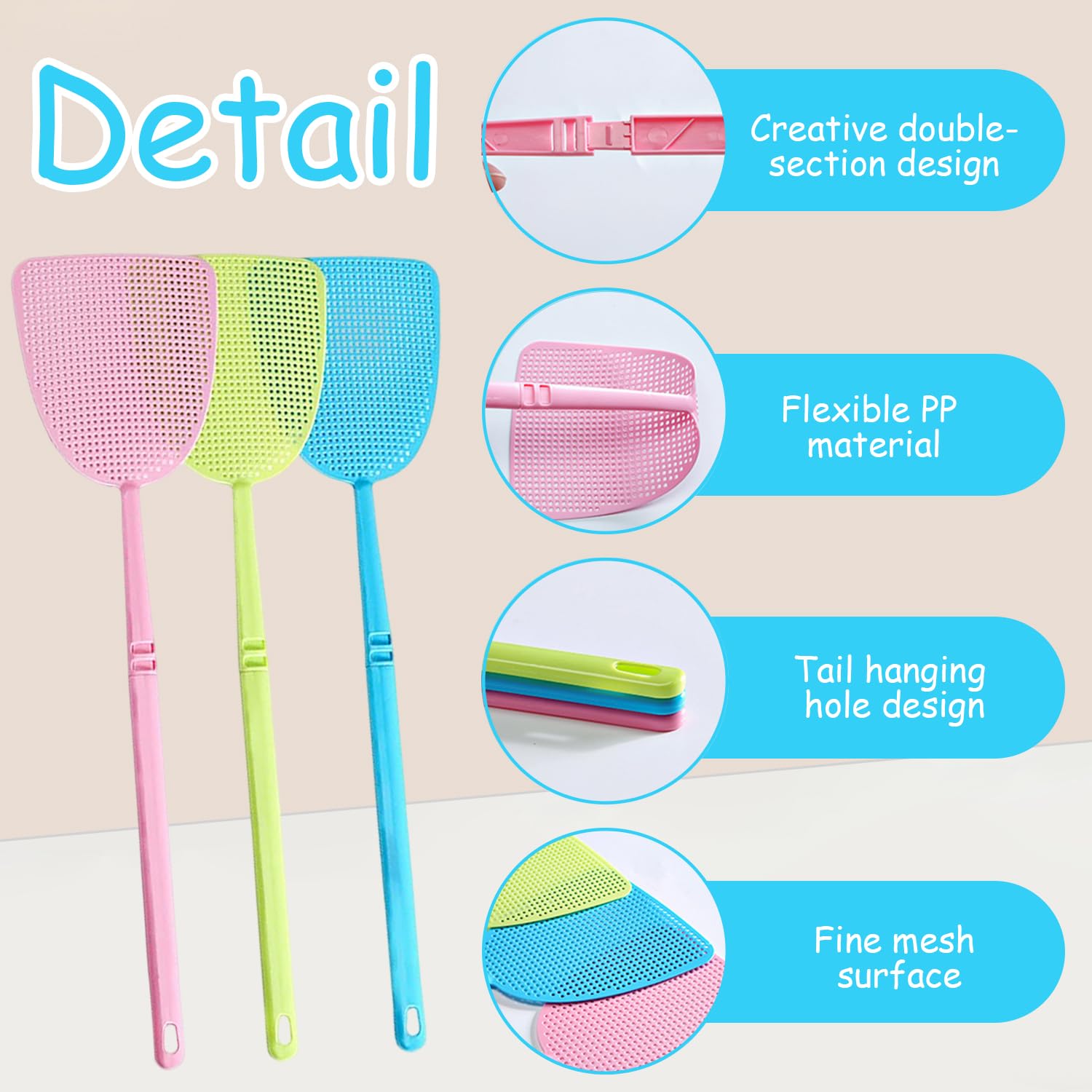 Set da 6 Schiacciamosche Incastrabili – Facile Assieme a Incastro, per Interni ed Esterni, Robusto (Rosa+Blu+Verde)