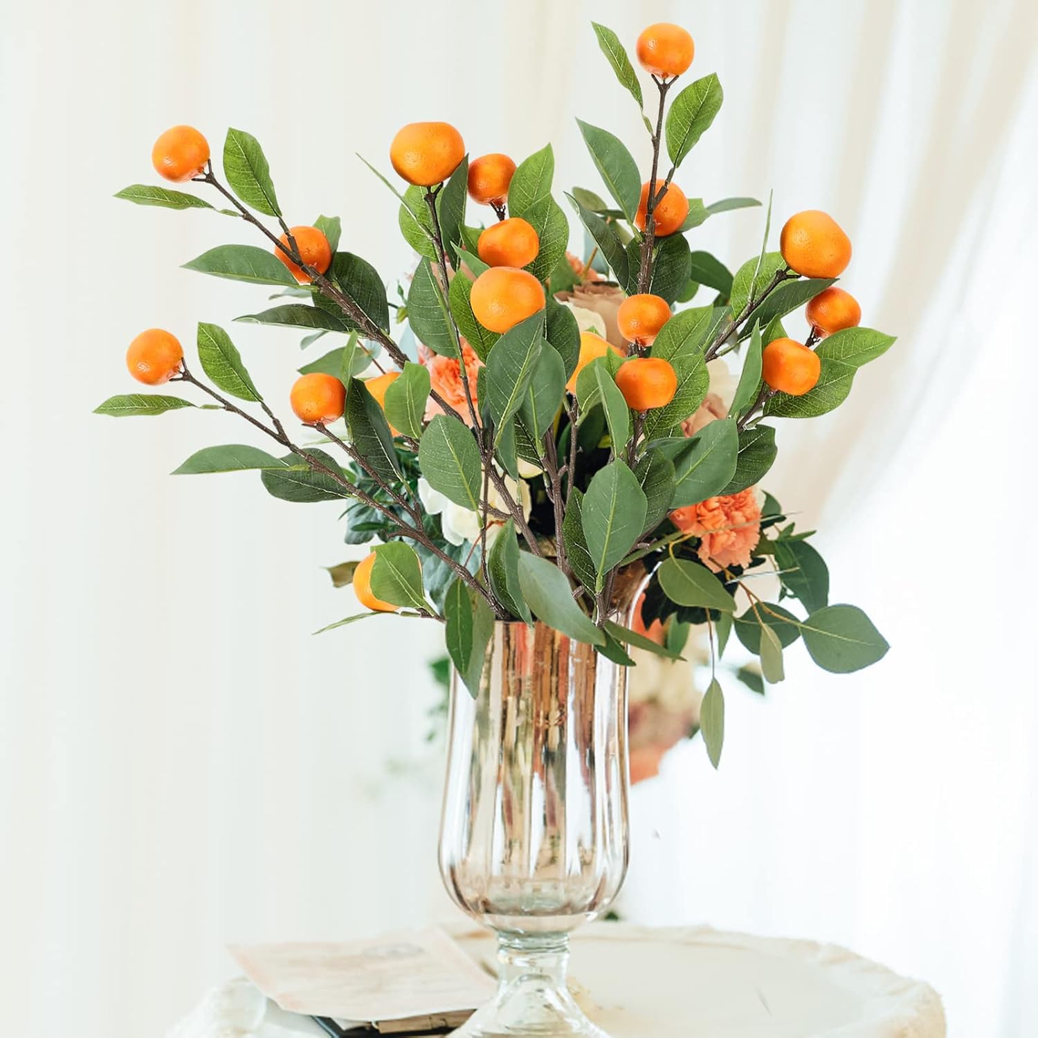 GSWPIP 6Pcs Artificial Tangerine Branches, 24.8inch Vivid Orange Fake Tangerine