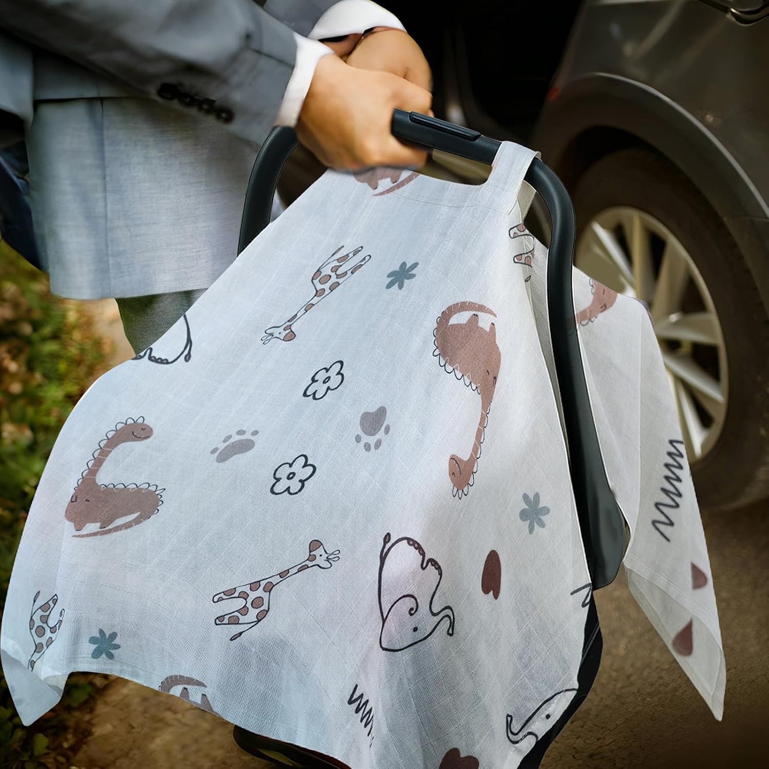 80S Muslin Car Seat Cover for Babies - Soft & Breathable Infant Carrier Canopy, Lightweight Sunshade for Summer, Universal Fit for Baby Boys & Girls
