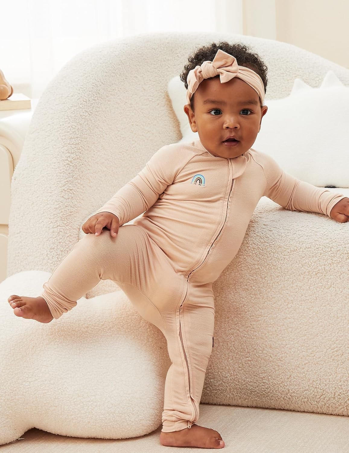 Momcozy Unisex Baby Pajamas, Baby-Temp Monitoring Double Zipper Boy Girl Sleepers Rompers Footie, 2 Pack Light Weight Stretchy Viscose Derived from Bamboo Baby Jammies, 18-24 M, Pinkish Grey Brown - Image 5