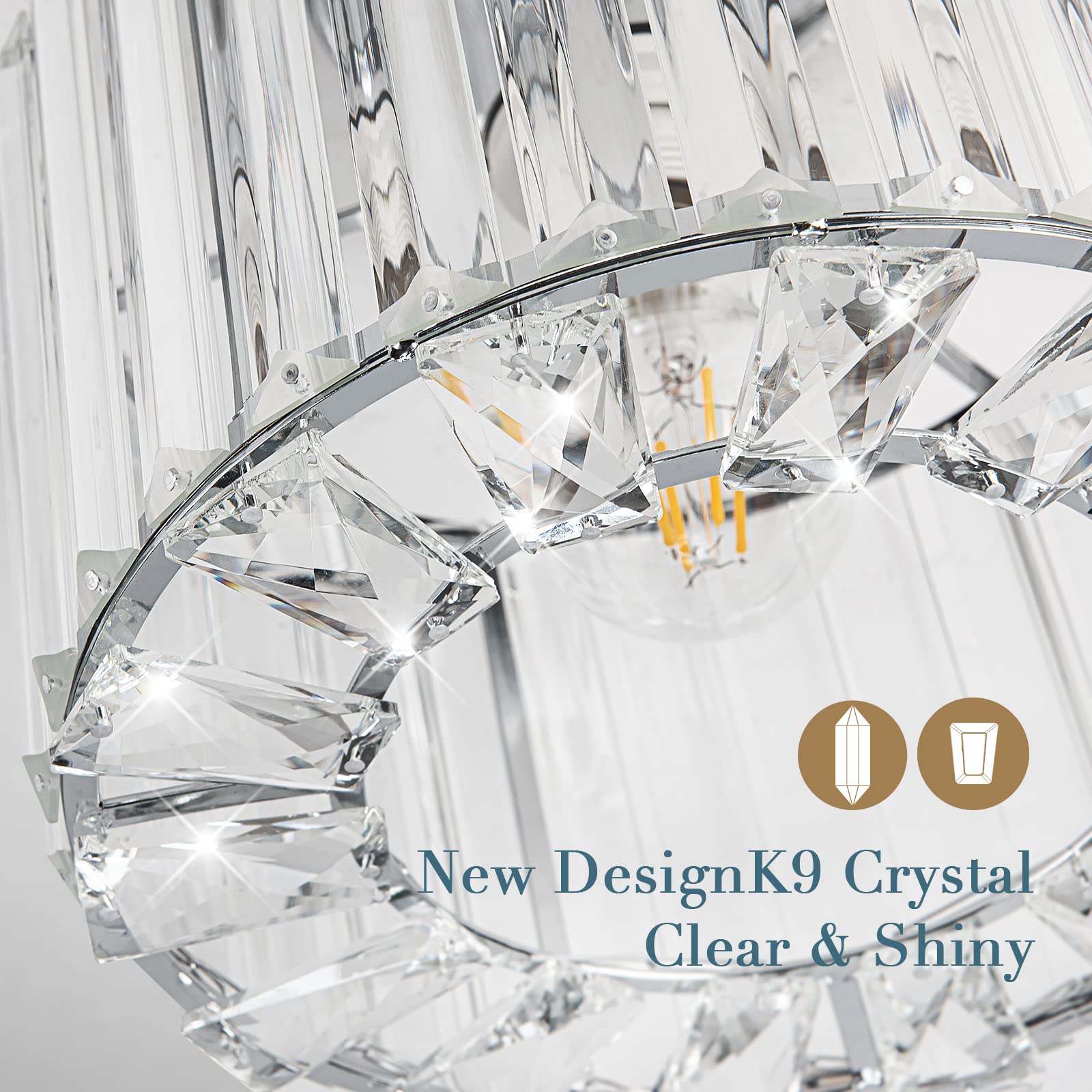 SYTPPLAN Crystal Ceiling Light Fixture, Semi Flush Mount Ceiling Light Chrome Small Crystal Chandeliers Crystal Hallway Light fixtures with E26 Bulb Base for Dining Room Kitchen Bedroom