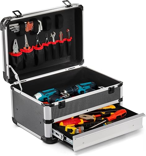 Caja de herramientas, caja de almacenamiento de herramientas portátil con cerradura de metal, caja organizadora de herramientas de artesanía dura de