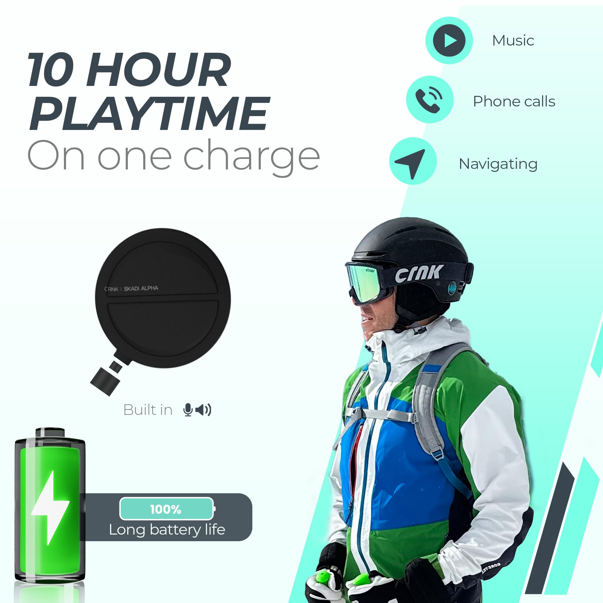 CRNK Skadi Alpha - Casco da sci Bluetooth unisex, con altoparlanti e microfono, colore: nero