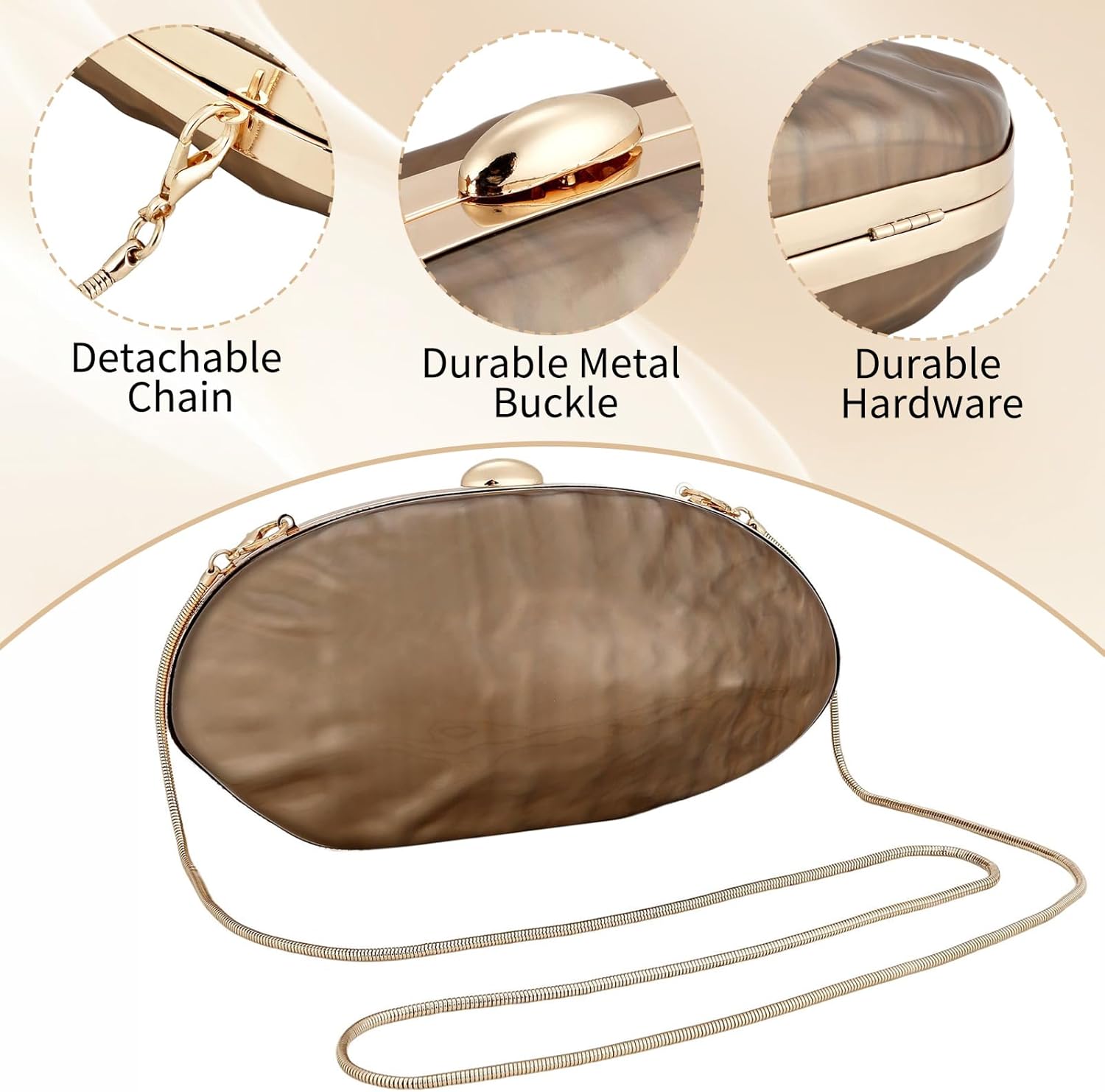 YYW Clutch Purse Women Pearl Shell Shape Acrylic Clutch Shiny Marble Purse Wedding Prom Party Evening Handbag