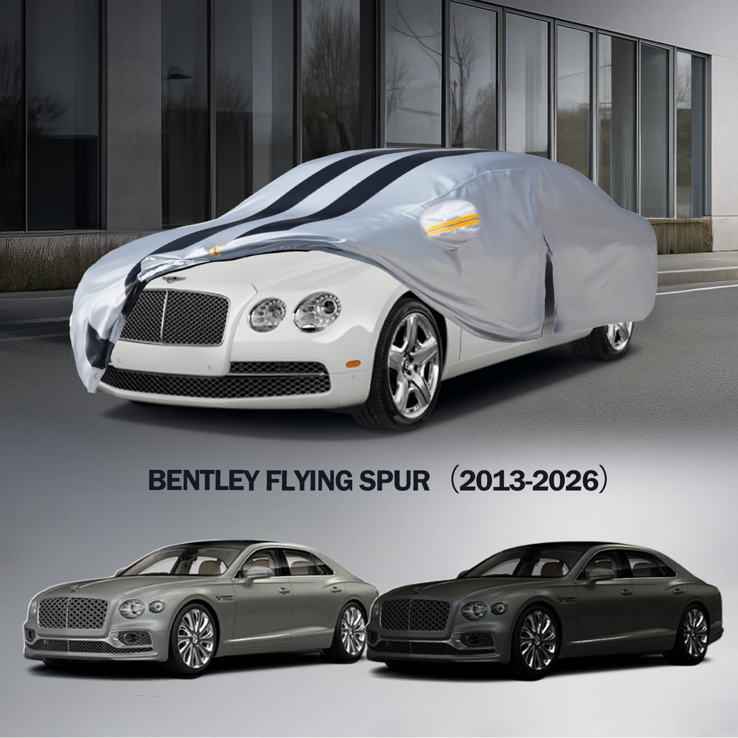 Multi-Layer Car Cover Custom Fit for Bentley Flying Spur(2013-2026), 100% Waterproof All Weather for Automobiles, Gift with Towel, Heavy Duty Car Covers for Rain Sun UV Protection with Door Zipper.