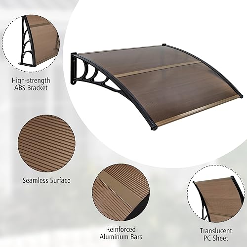 Miniatura 6 de Tangkula Toldo de ventana de 40 x 48 pulgadas, moderno toldo de policarbonato para puerta superior con hoja hueca para protección contra la lluvia,