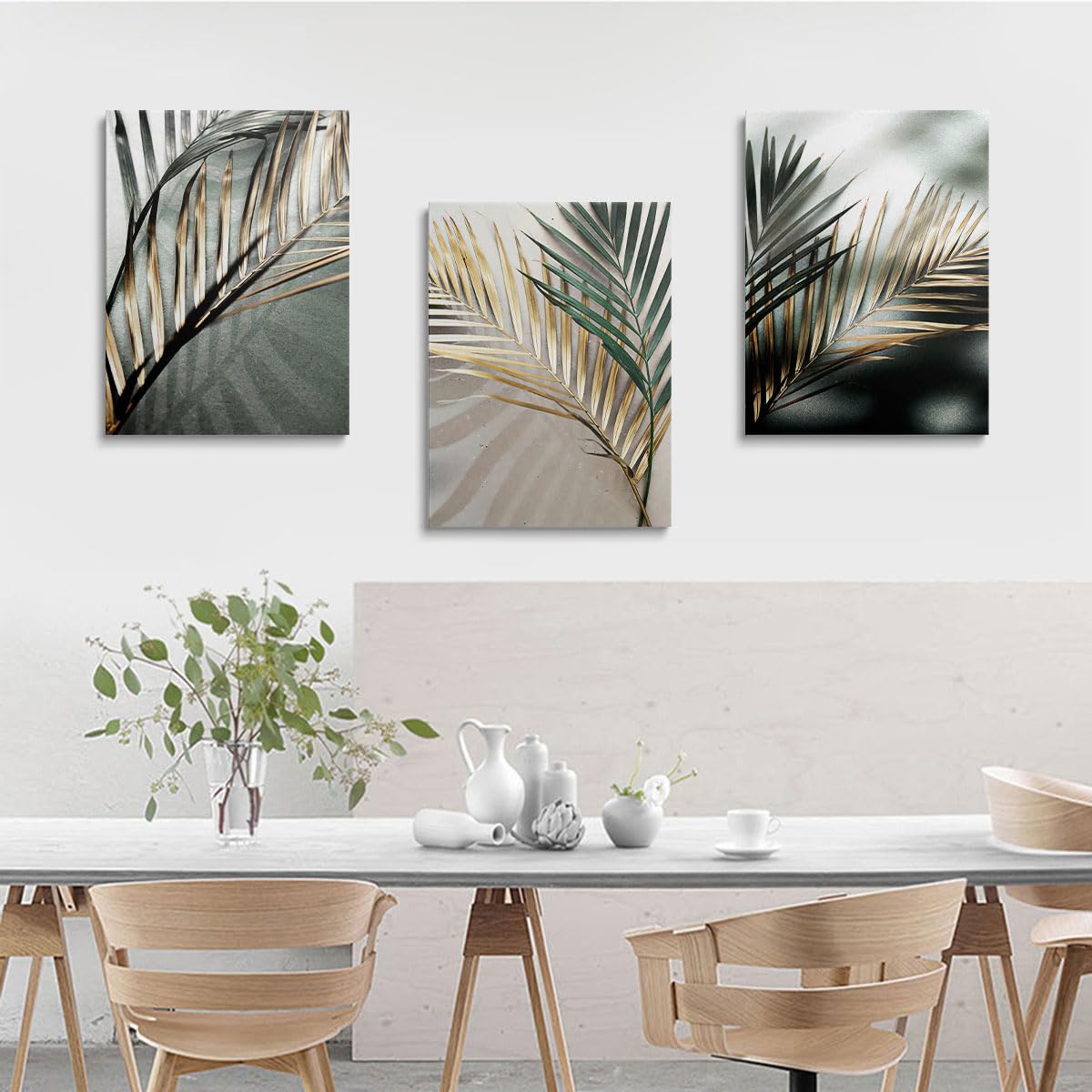 prinfantasy Wall Art 3 Panels Framed Canvas Wall Leaves Pictures Printing Painting Poster Wall Decor for Bedroom Living Room Bathroom Office 40x30cmx3Pcs - Image 4