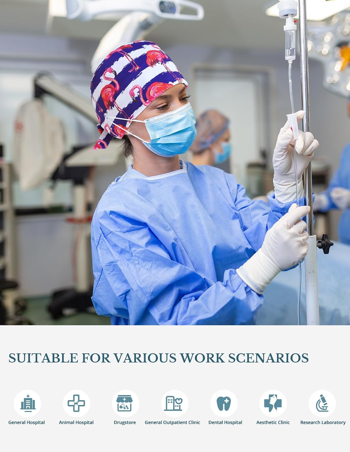 Scrub Caps for Women with Buttons, Classic Surgical Caps