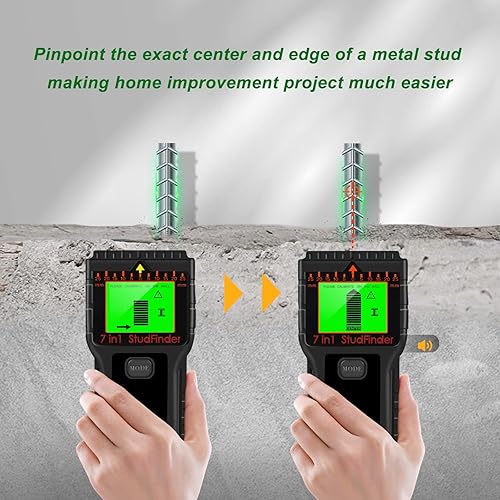 Miniatura 6 de ASWKMOW Escáner de pared 7 en 1 mejorado para centro y borde de madera, alambre de CA magnético, tubo de viga, sensor de perno multifunción con